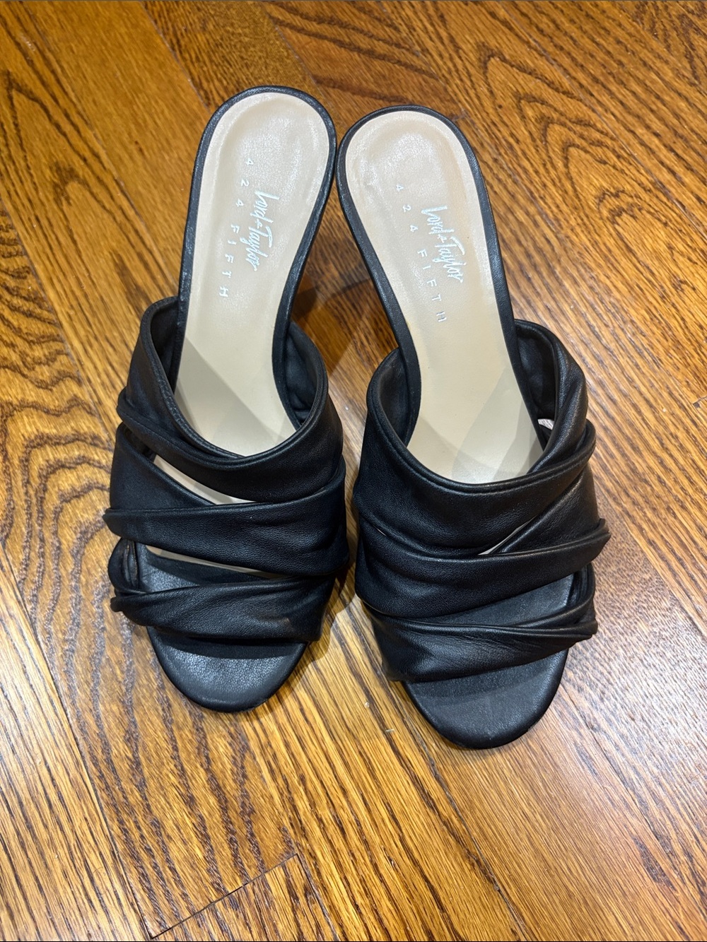 Lord & Taylor Black Twisted Strap Slide Mules